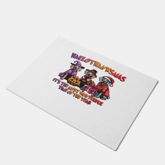 ワイマラーハロウィーン感謝祭クリスマスオーバーシ ドアマット (アングル)