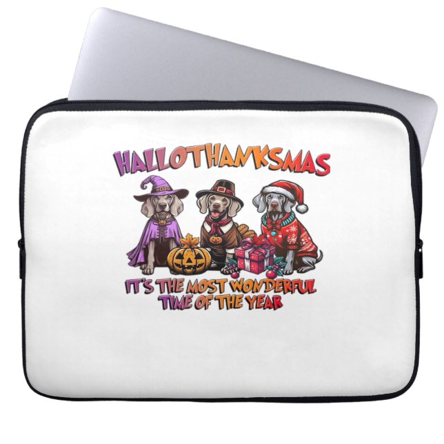 ワイマラーハロウィーン感謝祭クリスマスオーバーシ ラップトップスリーブ (正面)