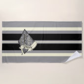 ワイミアサストライプのーフボードハワイアンサーファー-グレー ビーチタオル (正面)