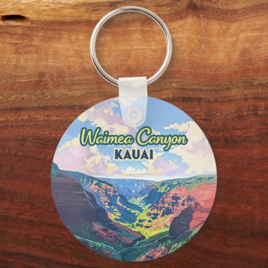ワイメアキャニオンカウアイハワイランドスケープレトロ キーホルダー (裏面)