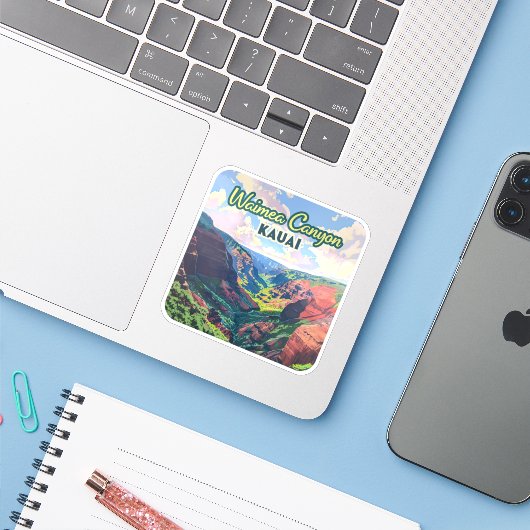 ワイメアキャニオンカウアイハワイランドスケープレトロ シール (ノートパソコンとiPhone)