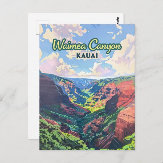 ワイメアキャニオンカウアイハワイランドスケープレトロ ポストカード (正面/裏面)