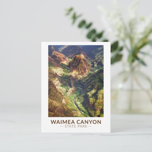 ワイメアキャニオン州パークハワイウォータカラー ポストカード (スタンド正面)