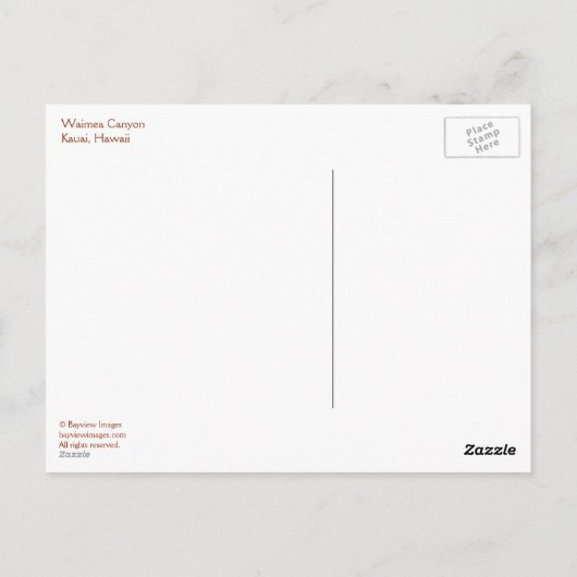 ワイメアキャニオン、カウアイ、ハワイのはがき ポストカード (裏面)