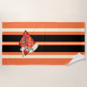 ワイメアストライプのサーフボードハワイアンサーファー – オレンジ ビーチタオル (正面)