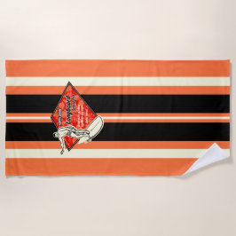 ワイメアストライプのサーフボードハワイアンサーファー – オレンジ ビーチタオル
