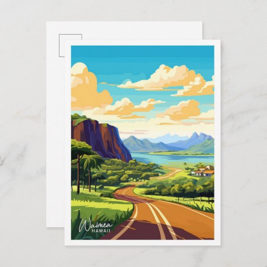 ワイメアハワイアートトラベルヴィンテージイラストレーション ポストカード (正面/裏面)