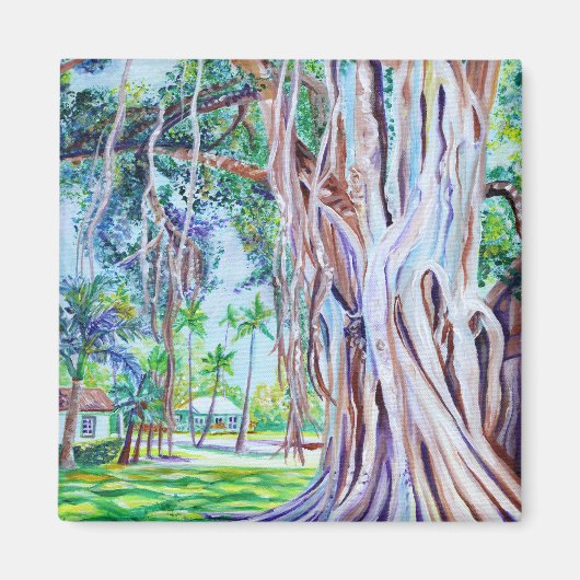 ワイメア プランテーション コテージのバニヤンの木 マグネット (正面)