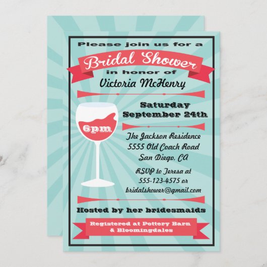 ワイモダンンブライダルシャワーパーティの招待状 招待状 (正面/裏面)