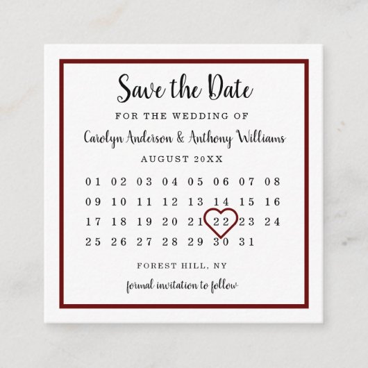 ワイモダンンレッドカレンダー日付の保存 エンクロージャーカード (正面)