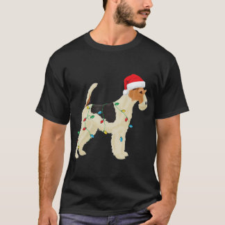 ワイヤキツネテリアクリスマスライトサンタハットドッグXm Tシャツ
