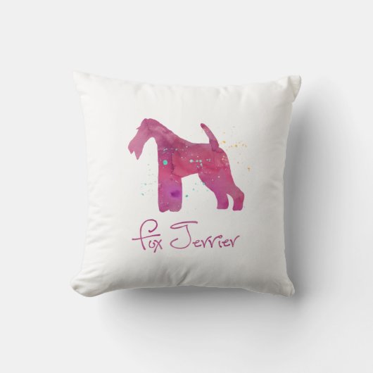 ワイヤキツネテリアシルエット水彩デザイン クッション (正面)