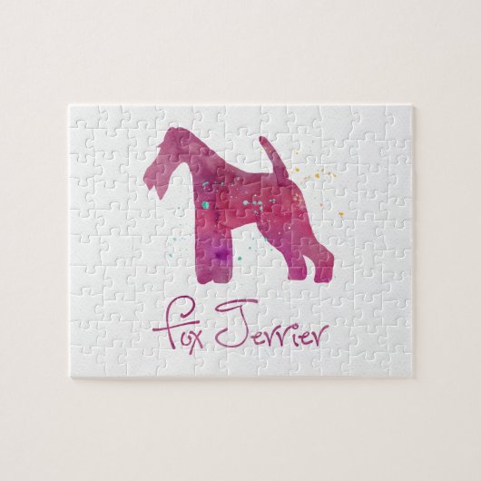 ワイヤキツネテリアシルエット水彩デザイン ジグソーパズル (横)