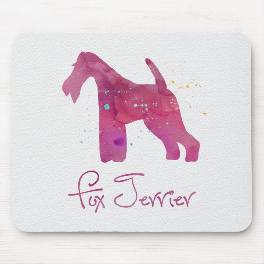 ワイヤキツネテリアシルエット水彩デザイン マウスパッド (正面)