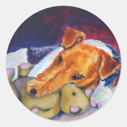 ワイヤキツネテリアステッカー ラウンドシール (正面)