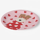 ワイヤキツネテリアドッグハートグラスピンクレッド ペーパープレート (アングル)