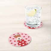 ワイヤキツネテリアドッグハートグラスピンクレッド ラウンドペーパーコースター (インサイチュ)