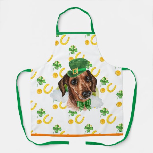 ワイヤダックスシャンドホリデーデコールセントパトリックの日犬 エプロン (正面)