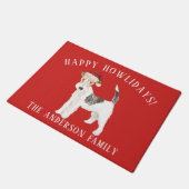 ワイヤフェドキツネテリアハッピーハウリデイズクリスマス ドアマット (アングル)