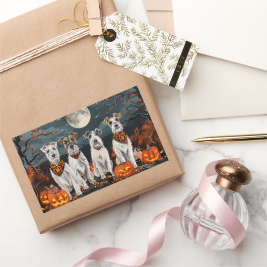 ワイヤフォステリアハロウィン不気味 長方形シール (ギフト)