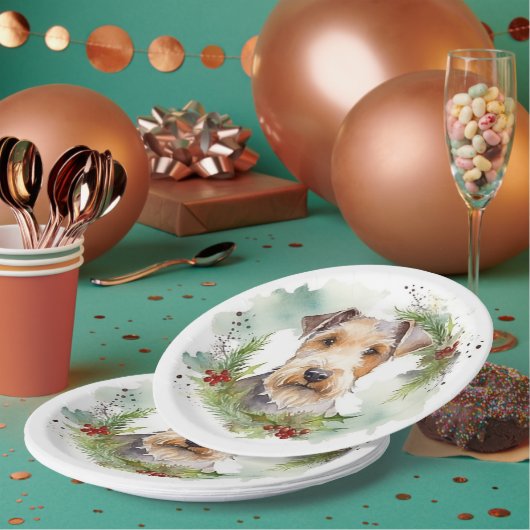 ワイヤフォックステリアクリスマスリースフェスティバルカップ ペーパープレート (複数)