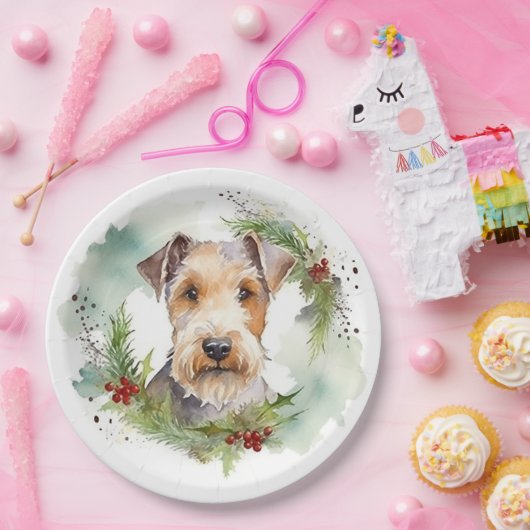 ワイヤフォックステリアクリスマスリースフェスティバルカップ ペーパープレート (パーティー)