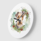 ワイヤフォックステリアクリスマスリースフェスティバルカップ ラージ壁時計 (傾斜)