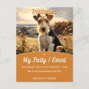 ワイヤヘアキツネテリアイン秋の田舎 インビテーションポストカード