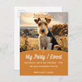 ワイヤヘアキツネテリアイン秋の田舎 インビテーションポストカード (正面/裏面)