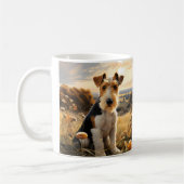 ワイヤヘアキツネテリアイン秋の田舎 コーヒーマグカップ (左)