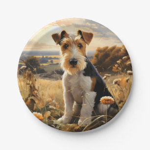 ワイヤヘアキツネテリアイン秋の田舎 ペーパープレート