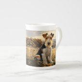 ワイヤヘアキツネテリアイン秋の田舎 ボーンチャイナマグカップ (正面右)