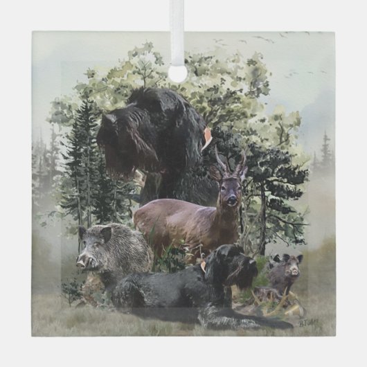 ワイヤヘアポインタ、アウトドア狩り ガラスオーナメント (正面)