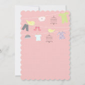 ワイヤベビーシャワー招待状上の鳥と衣服 招待状 (裏面)