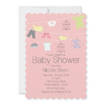 ワイヤベビーシャワー招待状上の鳥と衣服