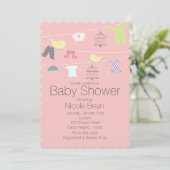 ワイヤベビーシャワー招待状上の鳥と衣服 招待状 (スタンド正面)