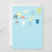 ワイヤベビーシャワー招待状上の鳥と衣服 招待状 (裏面)