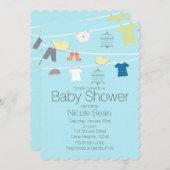 ワイヤベビーシャワー招待状上の鳥と衣服 招待状 (正面/裏面)