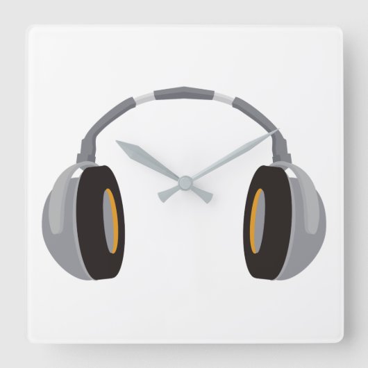 ワイヤレスヘッドフォン スクエア壁時計 (正面)