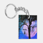 ワイヤーに乗った黒猫の満月ネーム キーホルダー (正面左)