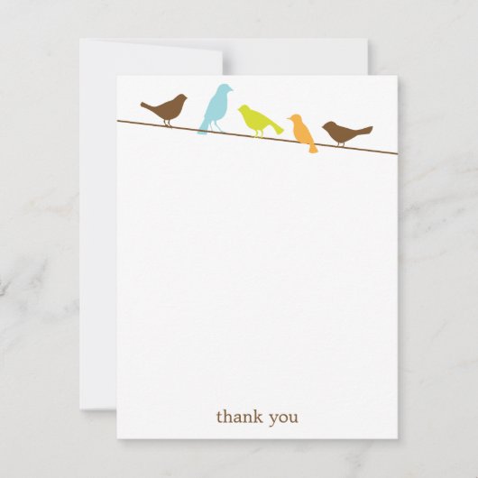 ワイヤーに止まる鳥のフラットサンキューカード 招待状 (正面)