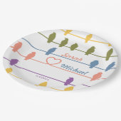 ワイヤーに鳥たち。ロマンティックな彩りを添えて。春の色たち！ ペーパープレート (アングル)