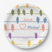 ワイヤーに鳥たち。ロマンティックな彩りを添えて。春の色たち！ ペーパープレート (正面)