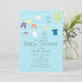 ワイヤーに鳥と服のベビーシャワー招待状 招待状 (スタンド正面)