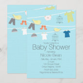 ワイヤーに鳥と服のベビーシャワー招待状 招待状 (正面/裏面)