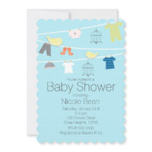 ワイヤーに鳥と服のベビーシャワー招待状