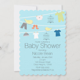 ワイヤーに鳥と服のベビーシャワー招待状 招待状