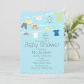 ワイヤーに鳥と服のベビーシャワー招待状 招待状 (スタンド正面)