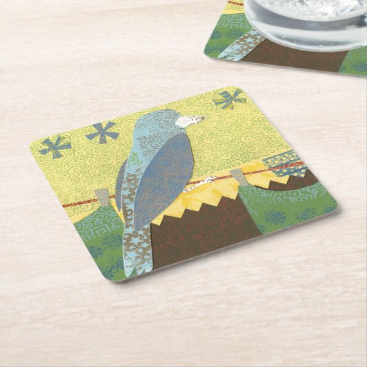 ワイヤーのカラフルな鳥 スクエアペーパーコースター (アングル)