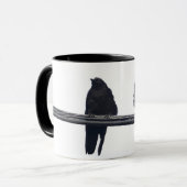 "ワイヤーの上のレイヴンス"鳥類愛好家の野生動物のマグカップ マグカップ (正面左)